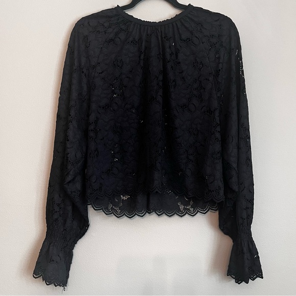 Free People | Olivia black lace oversized blouse top Women’s size XS/S boho rock - Picture 2 of 10